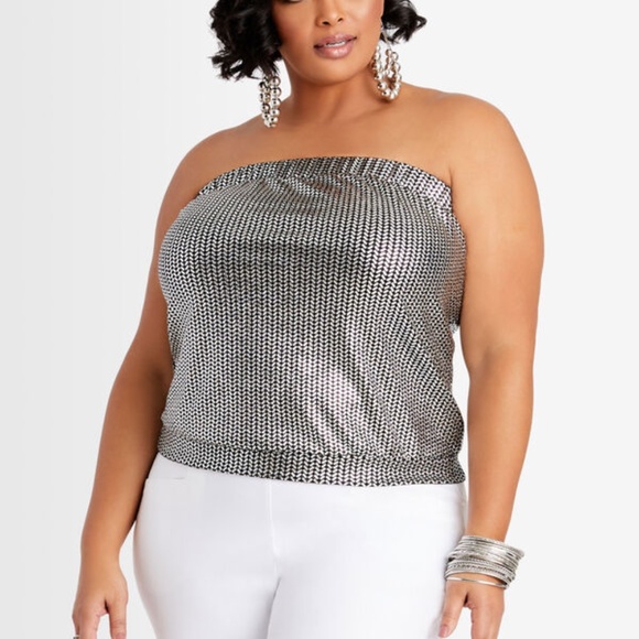 Ashley Stewart Silver & Black Metallic Tube Top - Picture 1 of 6